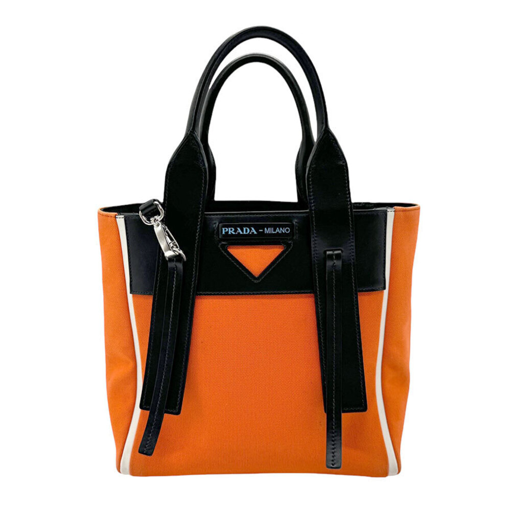 Prada Ouverture Canvas Leather Shoulder Bag Orange Black